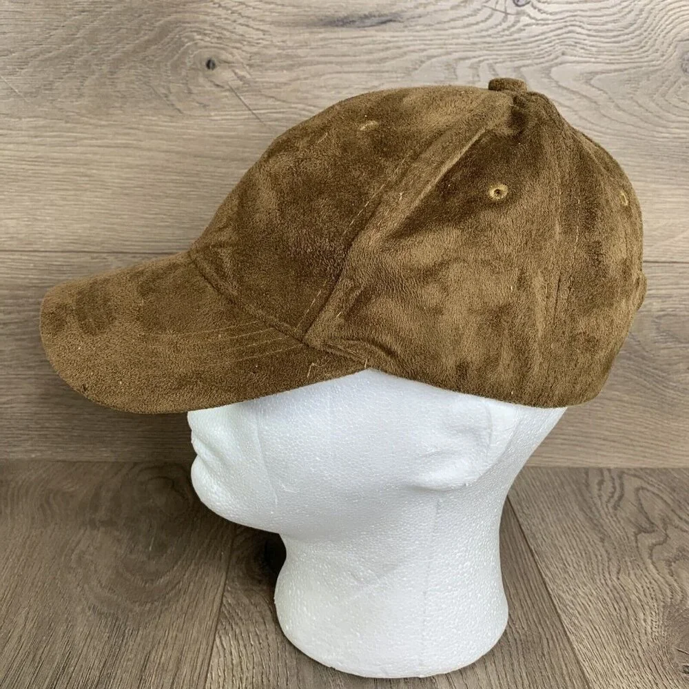 Faux Suede Brown Ball Cap Adj Hook & Loop Closure 100% Polyester Lightweight - Picture 2 of 9
